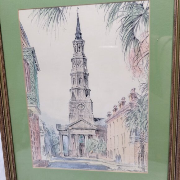 RARE Julia Homer Wilson Framed Lithograph St. Philip's Church Charleston S.C. - Picture 3 of 10